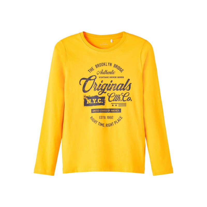 Памучна блуза с дълъг ръкав и гарфичен принт, жълта  377866