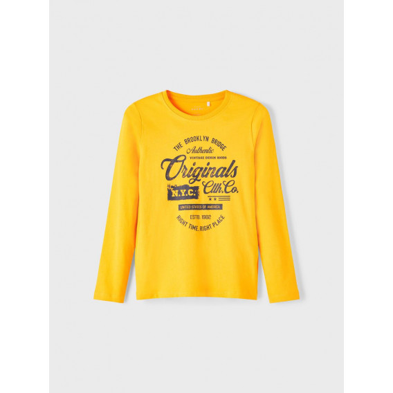 Памучна блуза с дълъг ръкав и гарфичен принт, жълта Name it 377869 4
