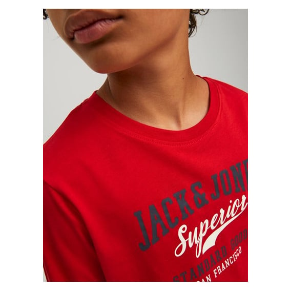 Памучна блуза с името на бранда, червена Jack & Jones junior 378141 3