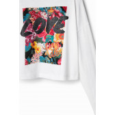 Памучна блуза с флорален принт LOVY, бяла DESIGUAL 378182 4