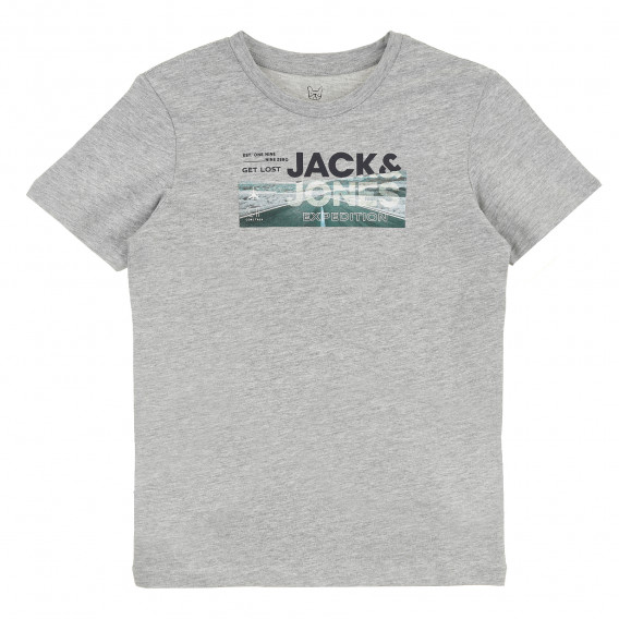 Памучна тениска с надпис Expedotion, сива Jack & Jones junior 378222 