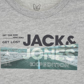 Памучна тениска с надпис Expedotion, сива Jack & Jones junior 378223 2
