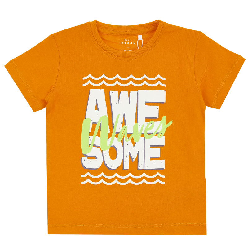 Памучна тениска с щампа, оранжев цвят  378234