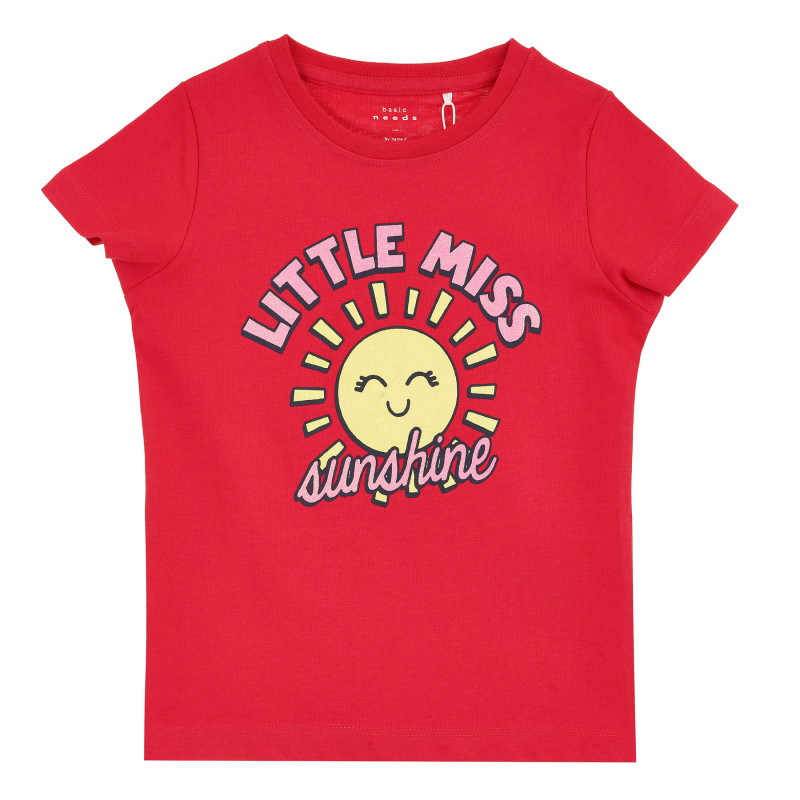 Памучна тениска с щампа слънчице, червен цвят  378257