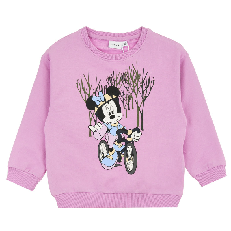 Памучен суитшърт Minnie Mouse за бебе, лилав цвят  378261