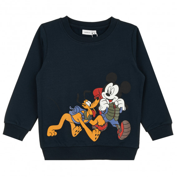 Памучен суитшърт Mickey Mouse за бебе, тъмносин Name it 378277 