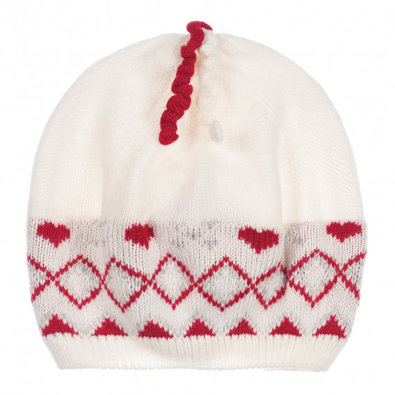Плетена шапка с червени акценти за бебе, бяла Chicco 378448 