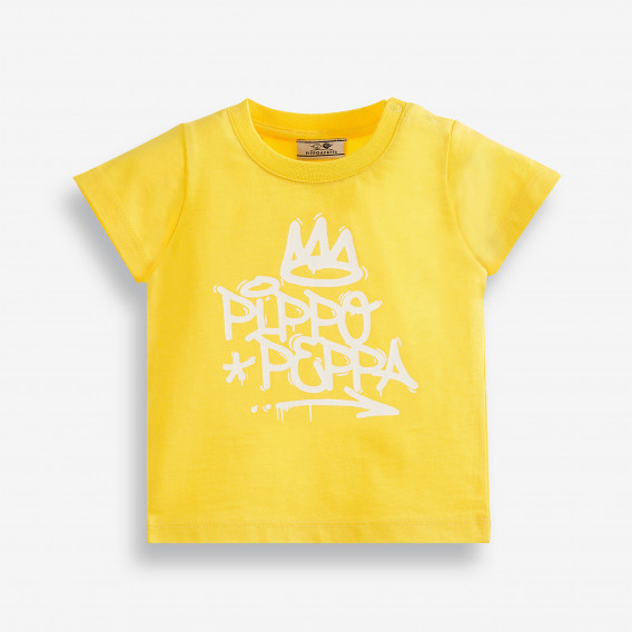 Памучна тениска с надпис за бебе, жълта PIPPO&PEPPA 378510 