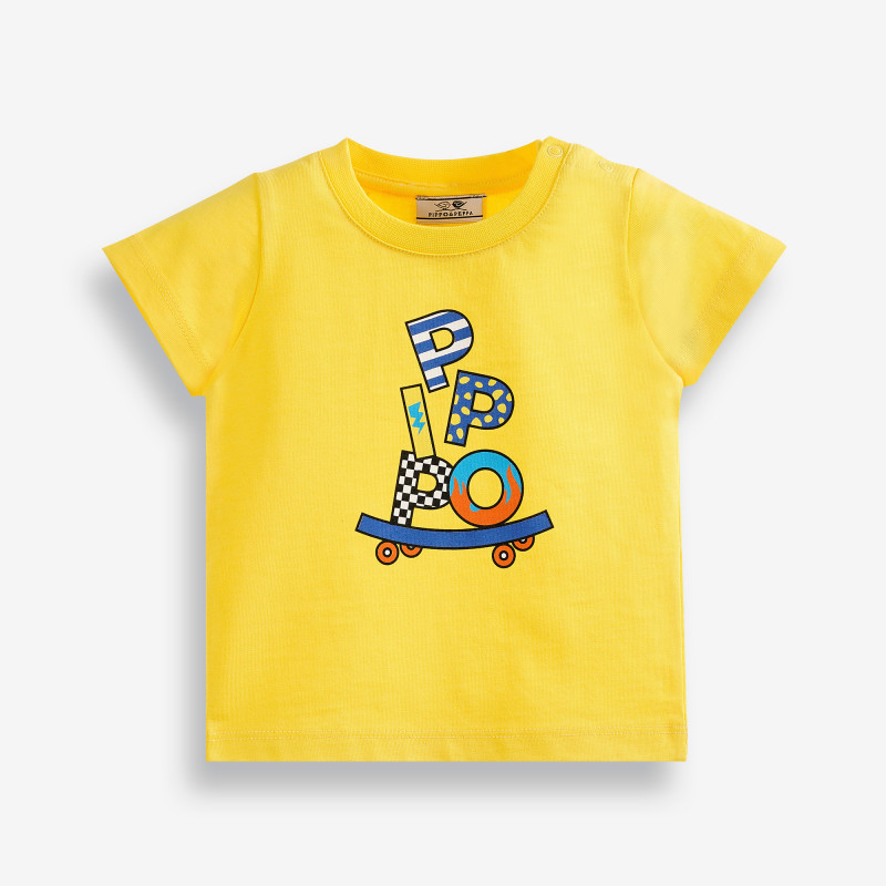 Памучна тениска с графичен принт за бебе, жълта  378514
