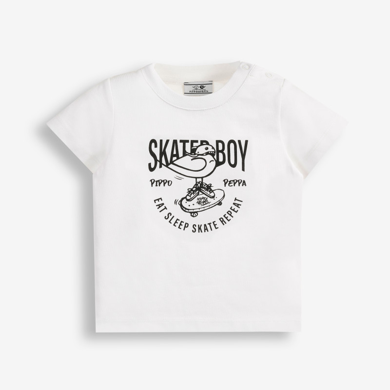 Памучна тениска с графичен принт за бебе, бяла  378518