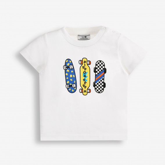 Памучна тениска Скейтборд за бебе, бяла PIPPO&PEPPA 378522 