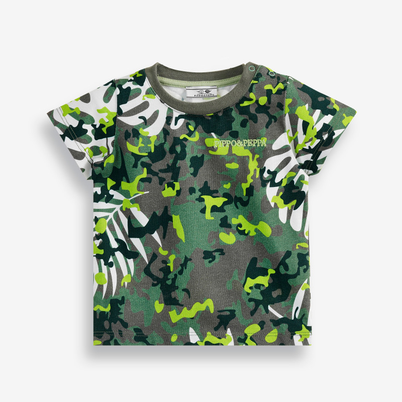 Тениска с флорален принт от органичен памук за бебе, зелена  378530