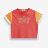 Тениска от органичен памук с оранжеви ръкави X&Y 378610 