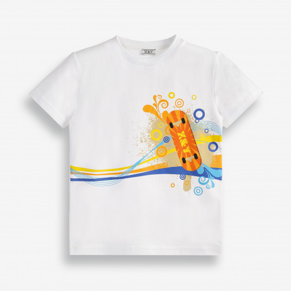 Тениска от органичен памук с графичен принт, бяла X&Y 378728 4