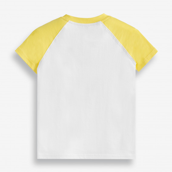 Тениска с жълти ръкави от органичен памук, бяла X&Y 378743 2
