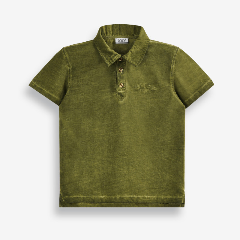 Тениска от органичен памук с копчета, зелена  378808