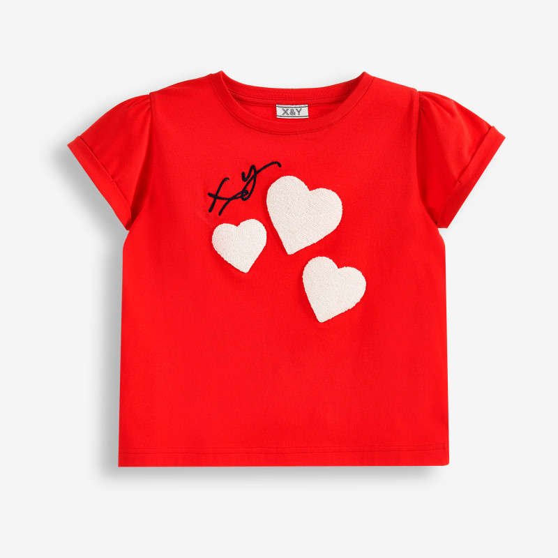 Тениска от органичен памук със сърца, червена  378844