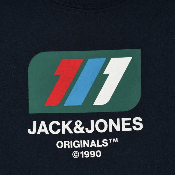 Памучна блуза с името на бранда и щампа, тъмносиня Jack & Jones junior 378983 2