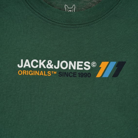 Памучна блуза с името на бранда и щампа, зелена Jack & Jones junior 378987 2