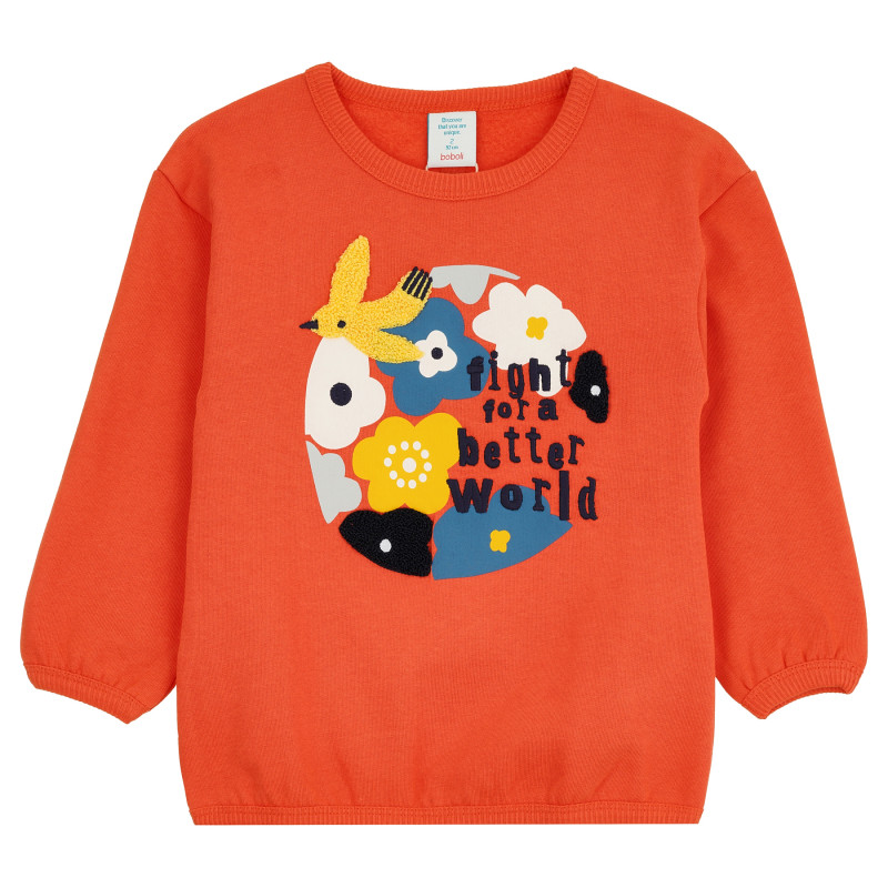 Памучна блуза Bird за бебе, оранжева  379150