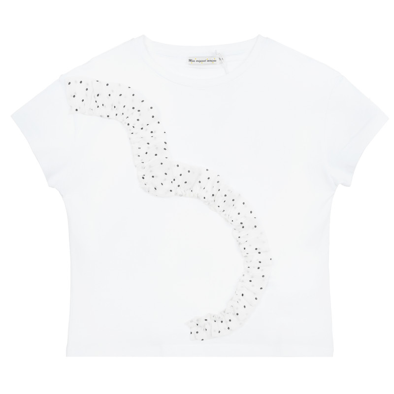 Тениска декорирана с дантела на точки, бяла  379401