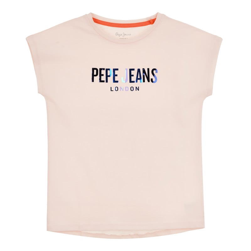 Тениска с къс ръкав и логото на бранда, розова  379618