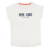 Тениска с къс ръкав и лого на бранда, бяла Pepe Jeans 379622 