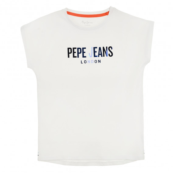 Тениска с къс ръкав и лого на бранда, бяла Pepe Jeans 379622 