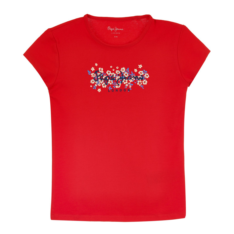 Тениска с къс ръкав и логото на бранда, червена  379626
