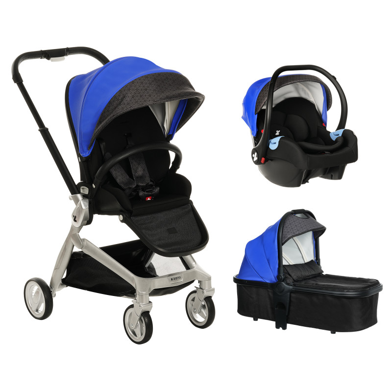 Бебешка количка 3-в-1 ZIZITO Harmony Lux, кожена, синя  380059