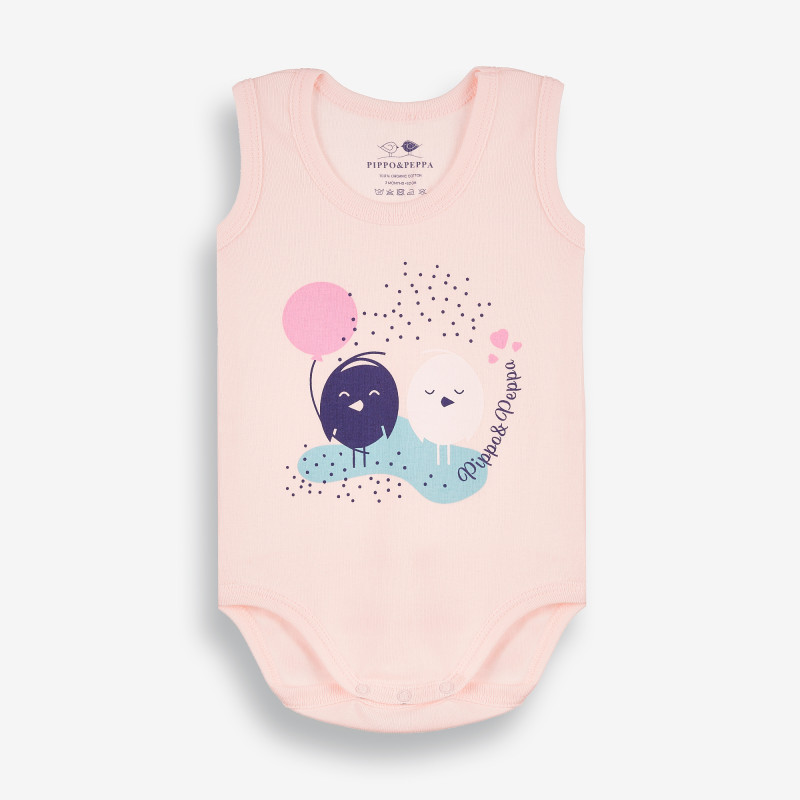 Бебешко боди без ръкав с весела щампа , розово-органичен памук  381368