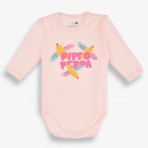 Бебешко боди с дълъг ръкав с цветна щампа на птички, розово-органичен памук PIPPO&PEPPA 381372 