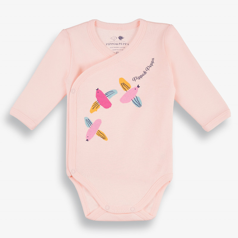 Бебешко боди с дълъг ръкав с цветна щампа, розово-органичен памук  381376