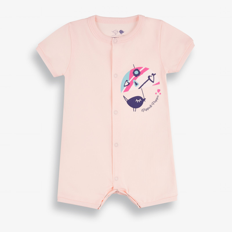 Гащеризон с къс ръкав за бебе момиче, розов-органичен памук  381388