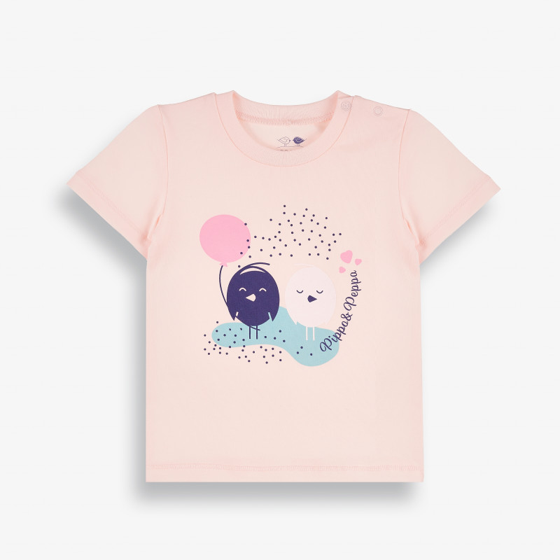 Тениска с весели мотиви за бебе, розова-органичен памук  381398
