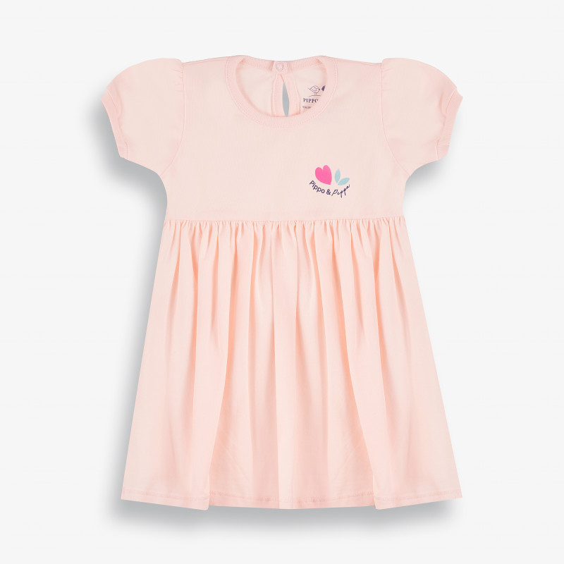 Рокля с романтична щампа на сърца за бебе, розова-органичен памук  381406