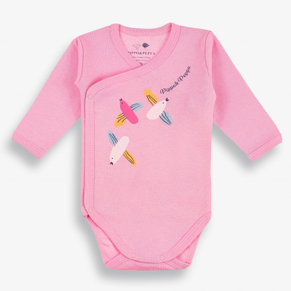 Бебешко боди с дълъг ръкав и предно закопчаване, розово-органичен памук PIPPO&PEPPA 381430 