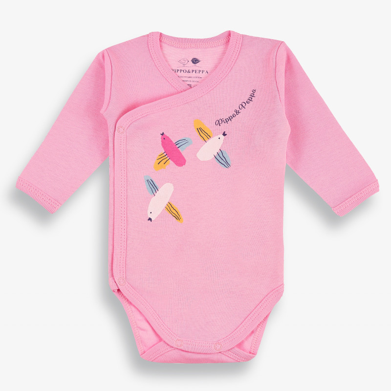 Бебешко боди с дълъг ръкав и предно закопчаване, розово-органичен памук  381430