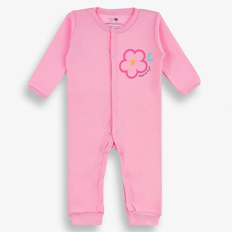 Гащеризон за бебе с дълъг ръкав и цветна щампа, розов-органичен памук  381434