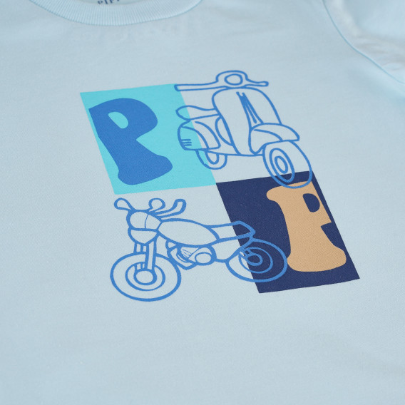 Тениска с щампа на мотори за бебе, синя-органичен памук PIPPO&PEPPA 381470 3