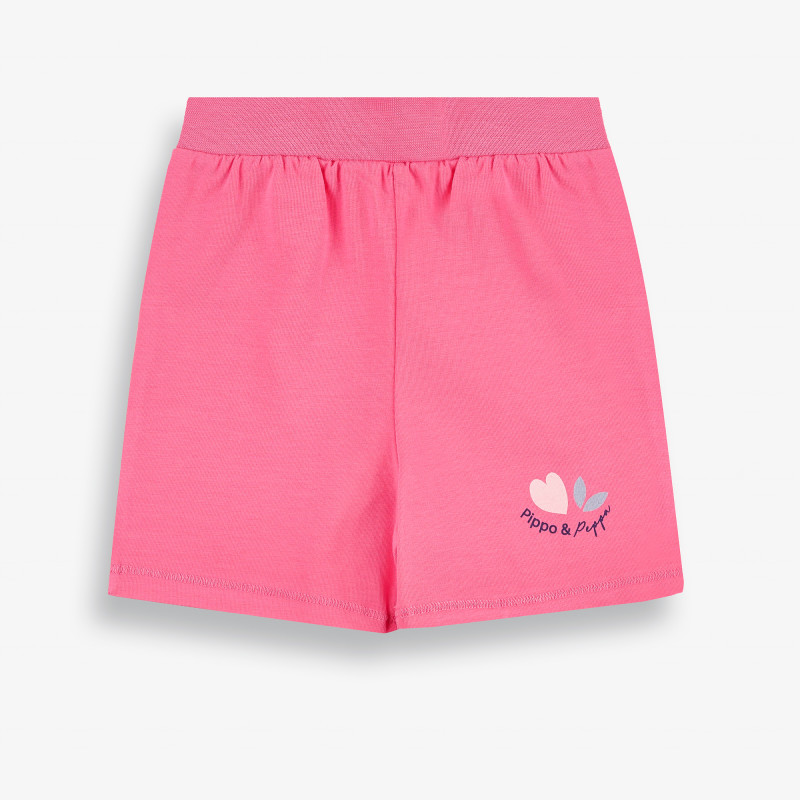 Къс панталон с романична щампа на сърчица за бебе, розов-органичен памук  381494