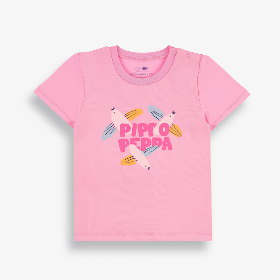 Тениска от органичен памук за бебе, розова-органичен памук PIPPO&PEPPA 381528 