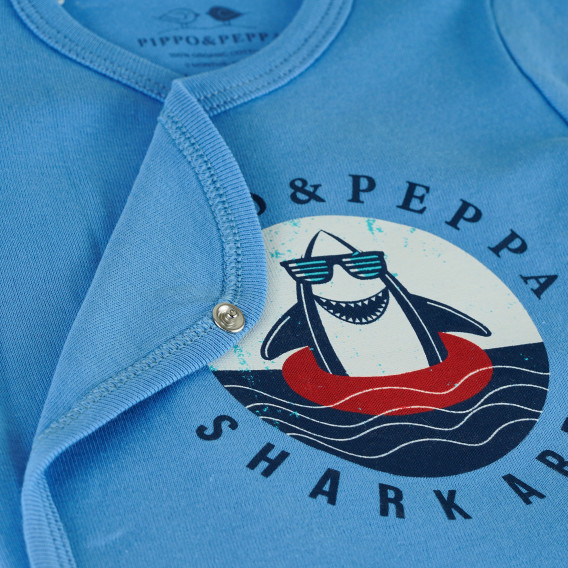 Бебешко боди с предно закопчаване Shark, синьо-органичен памук PIPPO&PEPPA 381560 4