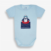 Бебешко боди с къс ръкав и щампа с морски мотиви, синьо-органичен памук PIPPO&PEPPA 381613 