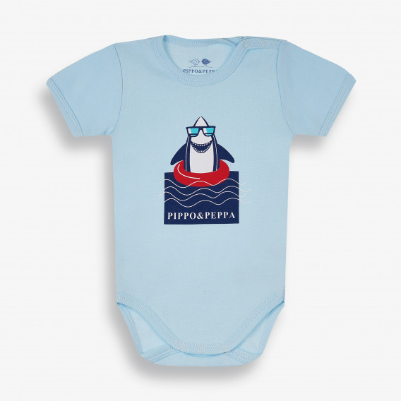 Бебешко боди с къс ръкав и щампа с морски мотиви, синьо-органичен памук PIPPO&PEPPA 381613 