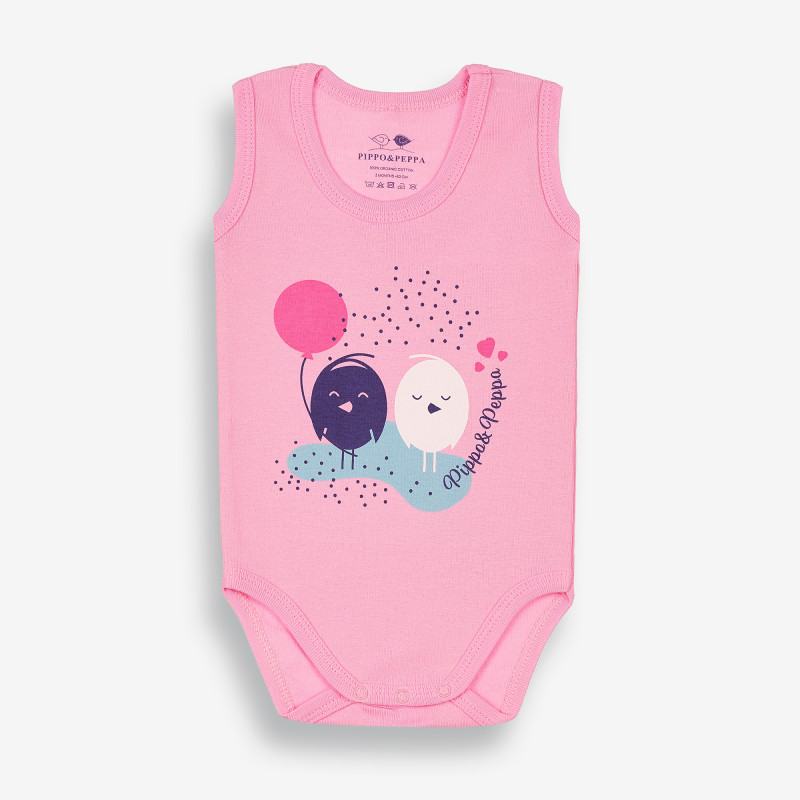 Бебешко боди без ръкав с весела щампа, розово-органичен памук  381629