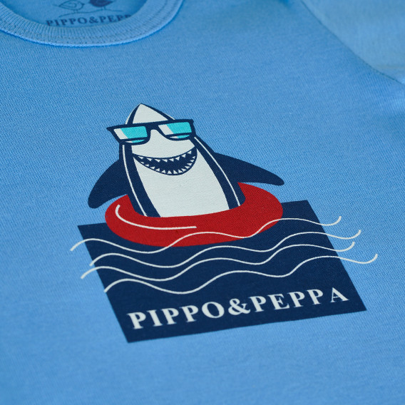 Бебешко боди с щампа на весела акула, синьо-органичен памук PIPPO&PEPPA 381643 3