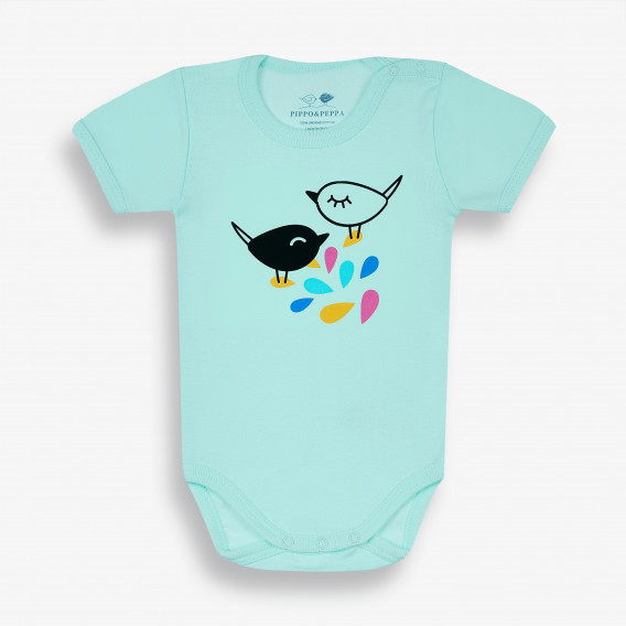 Бебешко боди с къс ръкав и многоцветна щампа, мента-органичен памук PIPPO&PEPPA 381677 