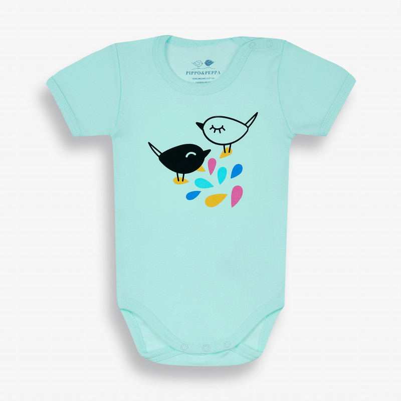 Бебешко боди с къс ръкав и многоцветна щампа, мента-органичен памук  381677