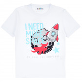 Памучна тениска с ракета за момче, бяла ALG 381775 